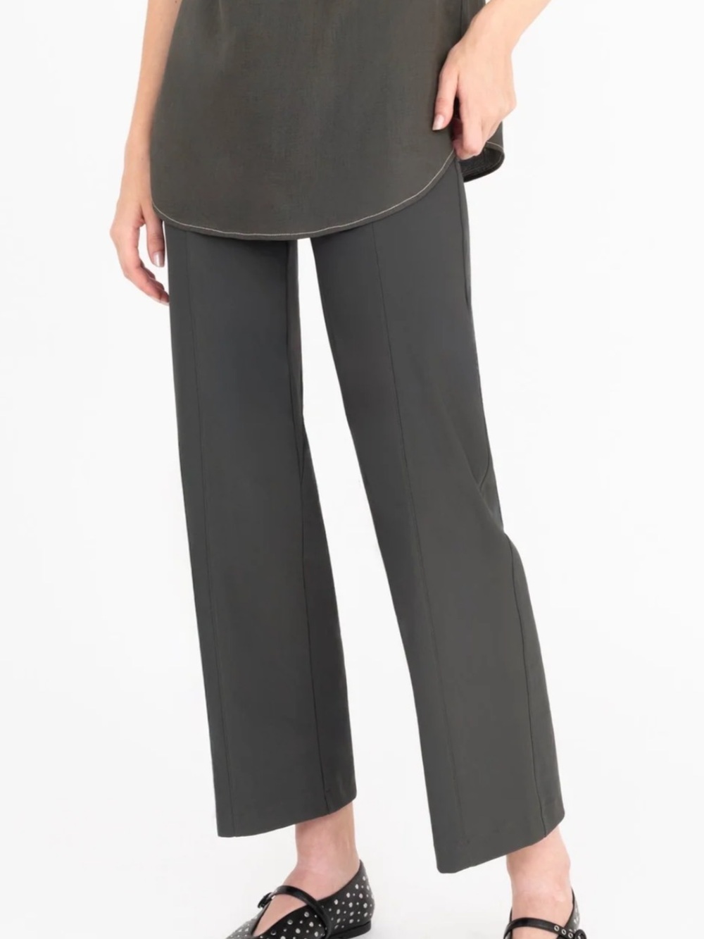 Elaine Kim, charcoal elastic waist pants size extra large cropped flared